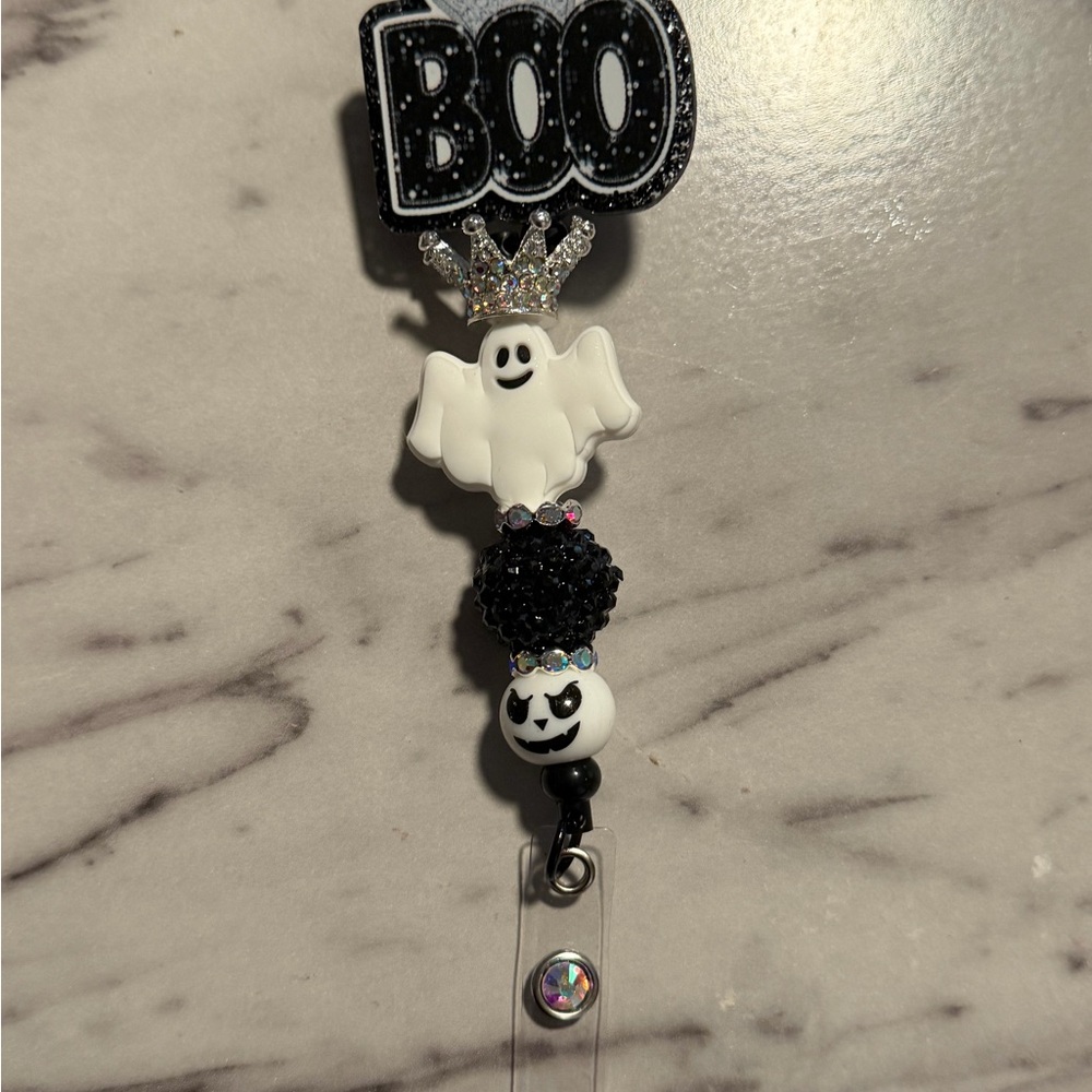 Handmade Halloween Boo Ghost Badge Reel ID holder Alligator Swivel Clip
